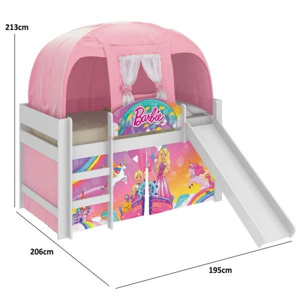 Cama Infantil com Dossel Teto Barbie Star Pura Magia Rosa - Cama