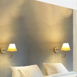 Arandela Luminaria de Parede Curvada Dourado em Aluminio Bivolt com Cupula Bege Algodao - 4