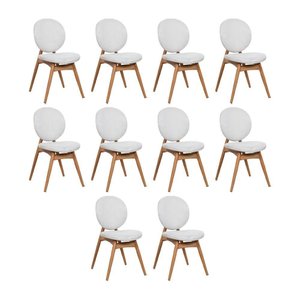 Kit 10 Cadeiras de Jantar Lotus Estrutura Aço Carbono Laminado Natural com Estofado Linho Cru