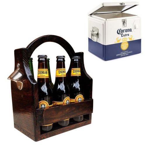 Caixa Térmica Cooler Corona 15 Litros + Cesta Porta Cervejas Long Necks Art  Madeira até 6 Garrafas | MadeiraMadeira