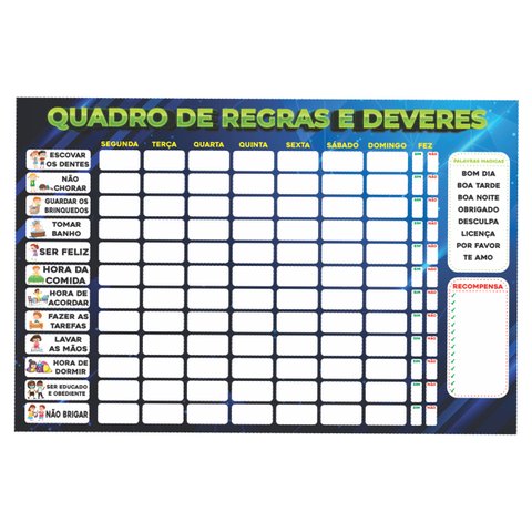 Mural Quadro de Deveres Azull 30x45cm em Mdf com Caneta com Apagador +3 Anos Paper Toy