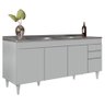 Balcão de Cozinha com Pia Inox 180cm 4 Portas Dallas Cinza Claro - Lumil Lumil Móveis - 1