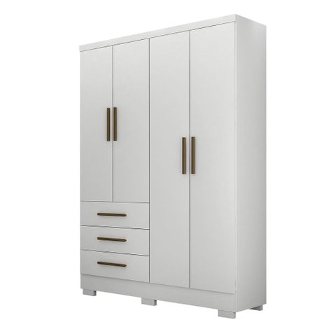 Guarda Roupa Solteiro com Pés 4 Portas 3 Gavetas - Encant-Branco - Móveis Novo Horizonte