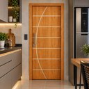 Ver imagem 1 de Porta Frisada R20C 210x80 cm Design Moderno Estrutura em Pinus e Acabamento UV.:Cerejeira