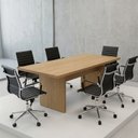 Ver imagem 1 de Kit 7 Peças com Mesa de Reunião e 6 Cadeiras Escritório Esteirinha Corino Espresso Móveis Marrom/Preto