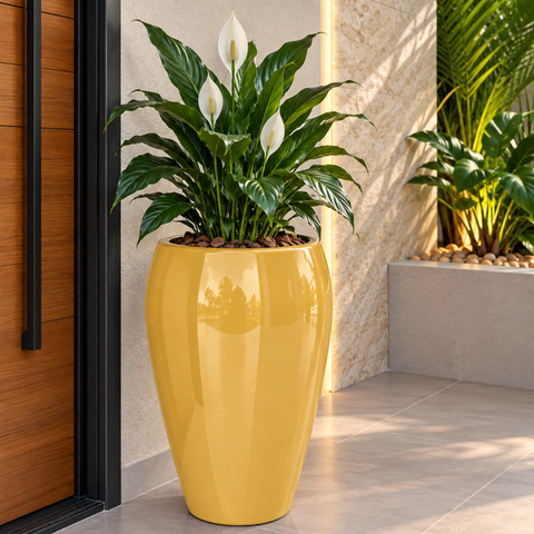 Vaso Vietnamita Fibra de Vidro Tóquio g 74cm Grande Plantas Ouro