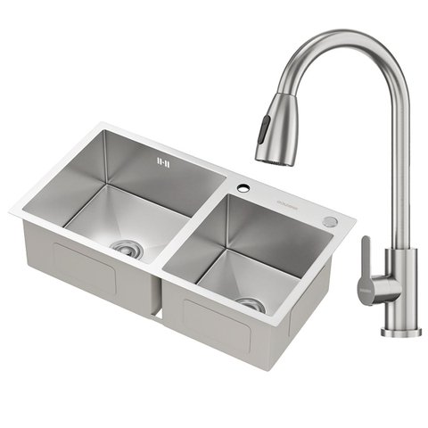 Kit Cuba Dupla Gourmet Nápoles Aço Inox 304 e Torneira Gourmet Roma Aço Inox Goldenx