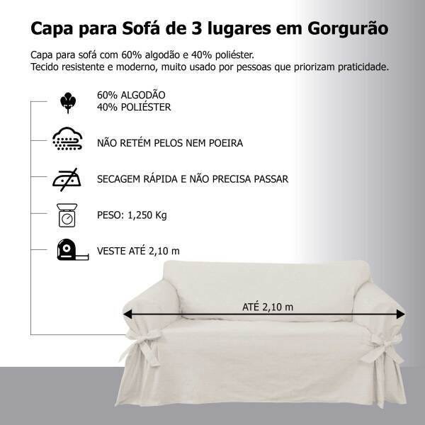 Capa Protetor de Sofá 3 Lugares Tecido Gorgurão Cor:Crua - 3