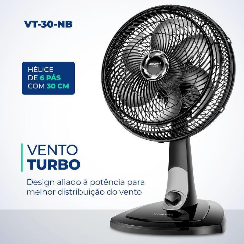 Ventilador de Mesa Mondial 6 Pás Turbo Vt-30-nb 110v - 2