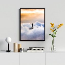 Quadro Decorativo Cristo Redentor entre Nuvens 45x34cm:madeira Branca - 2