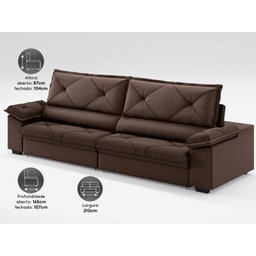 Sofá com Carregador Usb e Molas no Assento Retrátil Reclinável Nice 2,10m Velosuede - Netsofas - 4