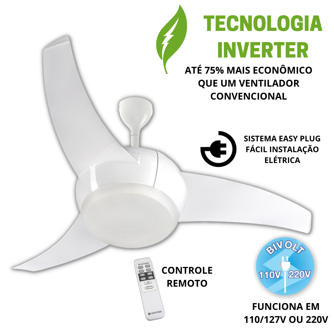 Ventilador Teto Ventisol Vortice LED Inverter Controle Remoto Branco Biv - 2