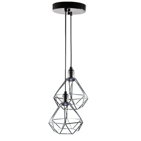 Lustre com 2 Pendentes Aramados Diamante - Cromado - 2-2100-11