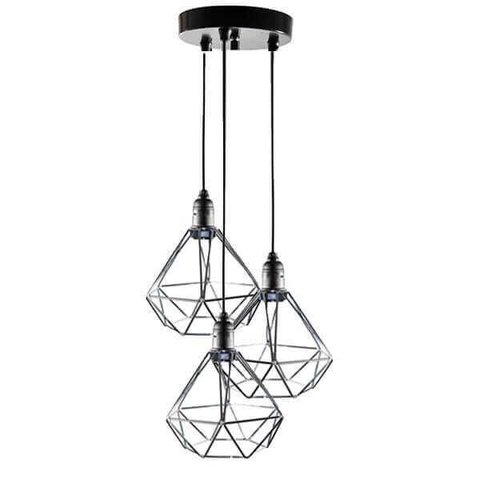 Lustre com 3 Pendentes Aramados Diamante - Cromado - 3-2100-11
