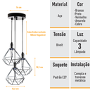 Ver imagem 3 de Lustre com 3 Pendentes Aramados Diamante - Cromado - 3-2100-11