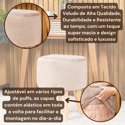 Capa de Puff Redondo Médio Avulsa Lisa Ajustável com Elástico - Tecido Veludo Decoração Banquinho Lu - 5