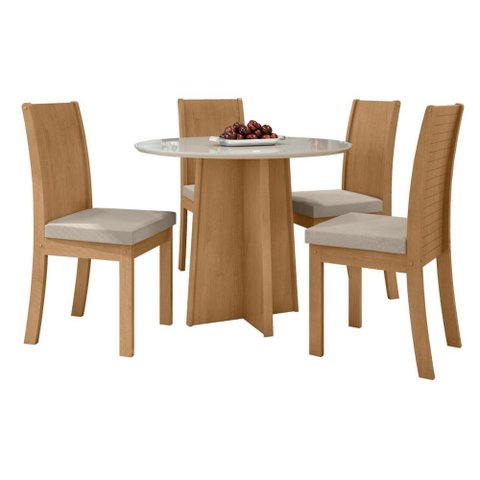Conjunto Mesa Celebrare Com Tampo 4 Cadeiras Naturale Athenas Móveis Lopas