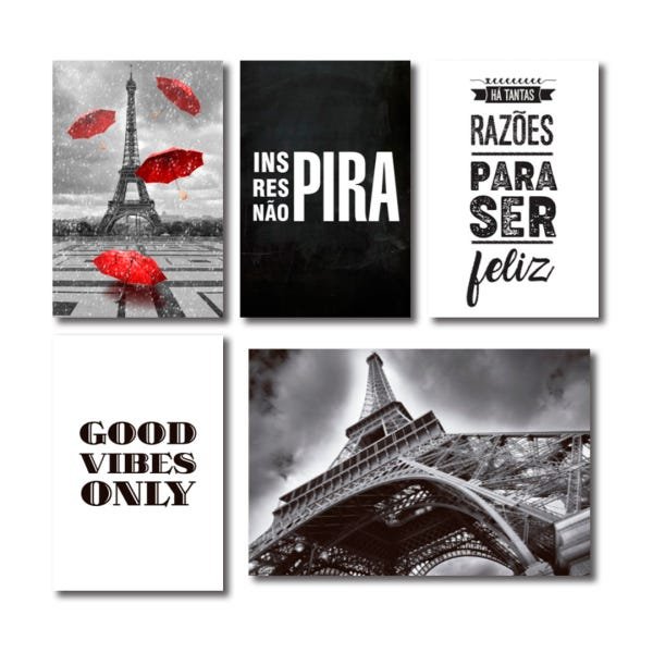 Kit 5 Placas Decorativas Cidades Paris Frases Mdf