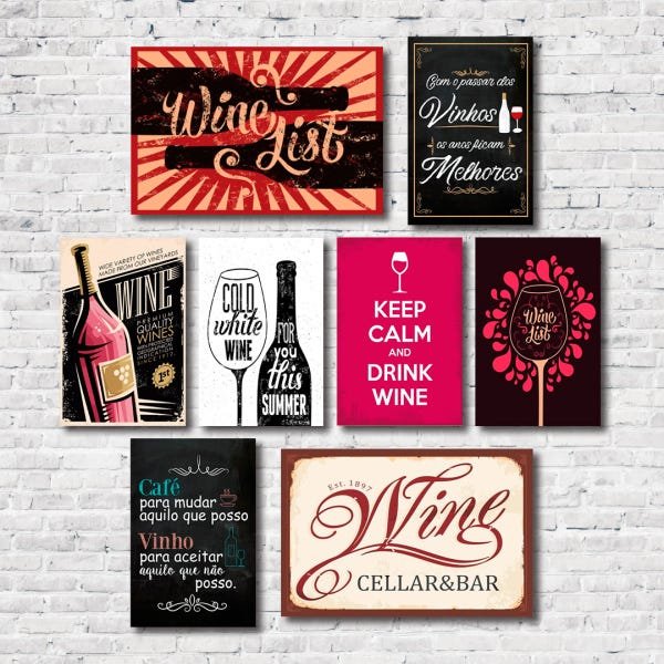 Kit 8 Placas Decorativas Vinho Wine Bebidas Mdf - 3