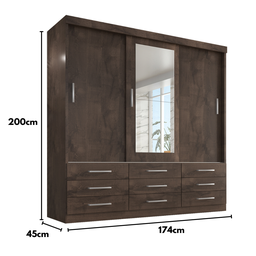 Guarda Roupa Casal Capri 3 Portas Correr 9 Gavetas C/ Espelho - 4