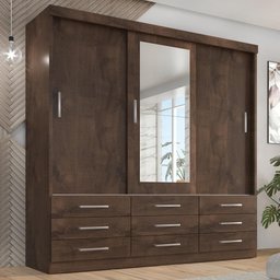 Guarda Roupa Casal Capri 3 Portas Correr 9 Gavetas C/ Espelho - 1