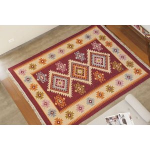 Tapete Turco Kilim - Antep - 1,40M x 2,00M - Vermelho - Desenho 002 - Niazitex