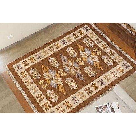 Tapete Turco Kilim - Antep - 1,40M x 2,00M - Marrom - Desenho 001 - Niazitex