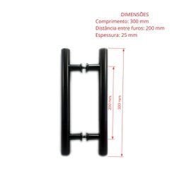 Puxador H duplo 30x20cm tubular redondo para porta de vidro e portão - Preto - 2