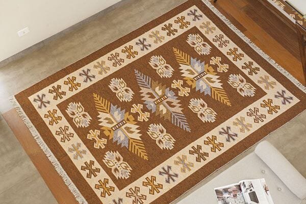 Tapete Turco Kilim - Antep - 1,00M x 1,40M - Marrom - Desenho 001 - Niazitex