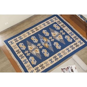 Tapete Turco Kilim - Antep - 1,00M x 1,40M - Azul - Desenho 001 - Niazitex