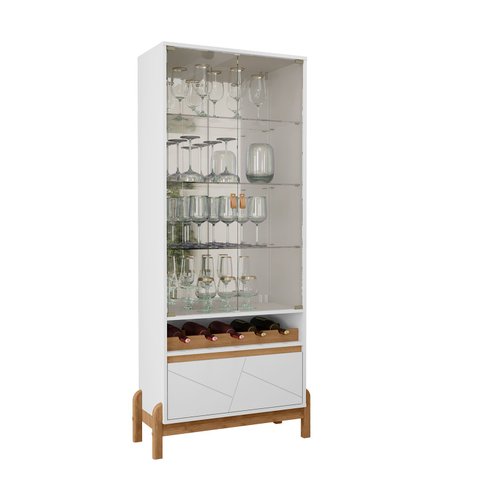 Cristaleira Bari Branco com Cedro - Móveis Casa D