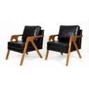 Ver imagem 2 de Kit 2 Poltronas Mona Luxo Madeira Maciça Corino Preto para Sala de Estar Decorativa Moderna