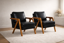 Ver imagem 1 de Kit 2 Poltronas Mona Luxo Madeira Maciça Corino Preto para Sala de Estar Decorativa Moderna