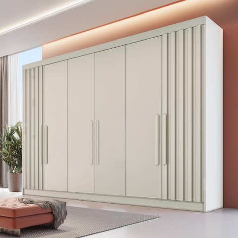 Guarda Roupa 6 Portas 2 Portas Ripadas Nas Laterais Potente 100% Mdf Off White - Móveis Europa