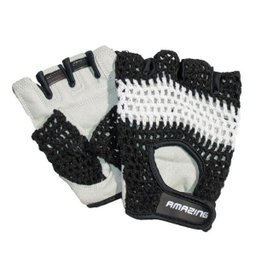 Luva Algodão Crochê Meio Dedo Branco e Preto Tam M - 1