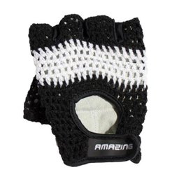 Luva Algodão Crochê Meio Dedo Branco e Preto Tam M - 2