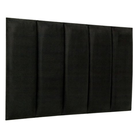 Cabeceira Solteiro Veludo Preto Placa Modulada Estofada Ripada Adesiva