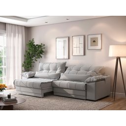 Sofá Retrátil e Reclinável com Molas Ensacadas e Carregador Usb Colosso 2,30m Linho Soft Prata - - 2 Sofá Retrátil e Reclinável com Molas Ensacadas e Carregador Usb Colosso 2,30m Linho Soft Prata - - 2