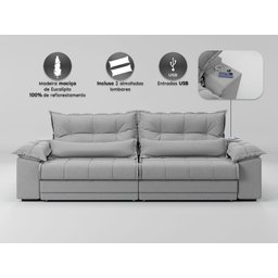 Sofá Retrátil e Reclinável com Molas Ensacadas e Carregador Usb Colosso 2,30m Linho Soft Prata - - 5 Sofá Retrátil e Reclinável com Molas Ensacadas e Carregador Usb Colosso 2,30m Linho Soft Prata - - 5