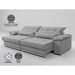 Sofá Retrátil e Reclinável com Molas Ensacadas e Carregador Usb Colosso 2,30m Linho Soft Prata - - 4 Sofá Retrátil e Reclinável com Molas Ensacadas e Carregador Usb Colosso 2,30m Linho Soft Prata - - 4