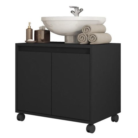 Gabinete Armário para Banheiro 2 Portas Clean Preto Caemmun