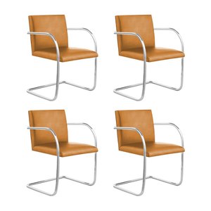 Kit 4 Cadeiras Brno para Escritório Couro Sintético Caramelo Tubular Cromada