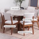 Ver imagem 2 de Conjunto de Jantar Mesa Redonda com Vidro Bennett 6 Cadeiras Ella - Natural C/ Off White