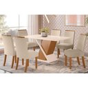 Ver imagem 1 de Conjunto: Mesa Sala Jantar Solus Tampo Madeirado C/ Vidro 160x90cm e 6 Cadeiras Malu Nature/linho -