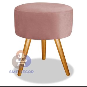Puff Redondo Pés Palito Veludo Rosa Nude SMF DECOR
