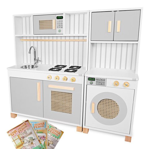 Kit Cozinha Infantil Retro e Máquina de Lavar Infantil - Cinza