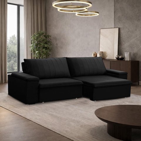 Sofá 3 Lugares Retrátil Reclinável para Sala 245cm Malfati F04 Veludo Preto - Lyam Decor