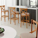 Ver imagem 2 de Kit 05 Banquetas Altas Cozinha Bancada Bar Sala Jantar Estofada Ávila L02 Linho Bege Escuro - Lyam L