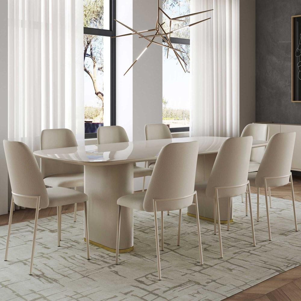 Mesa de Jantar Lintz com Vidro 219 cm – Off White Fosco c/ Dourado - 2