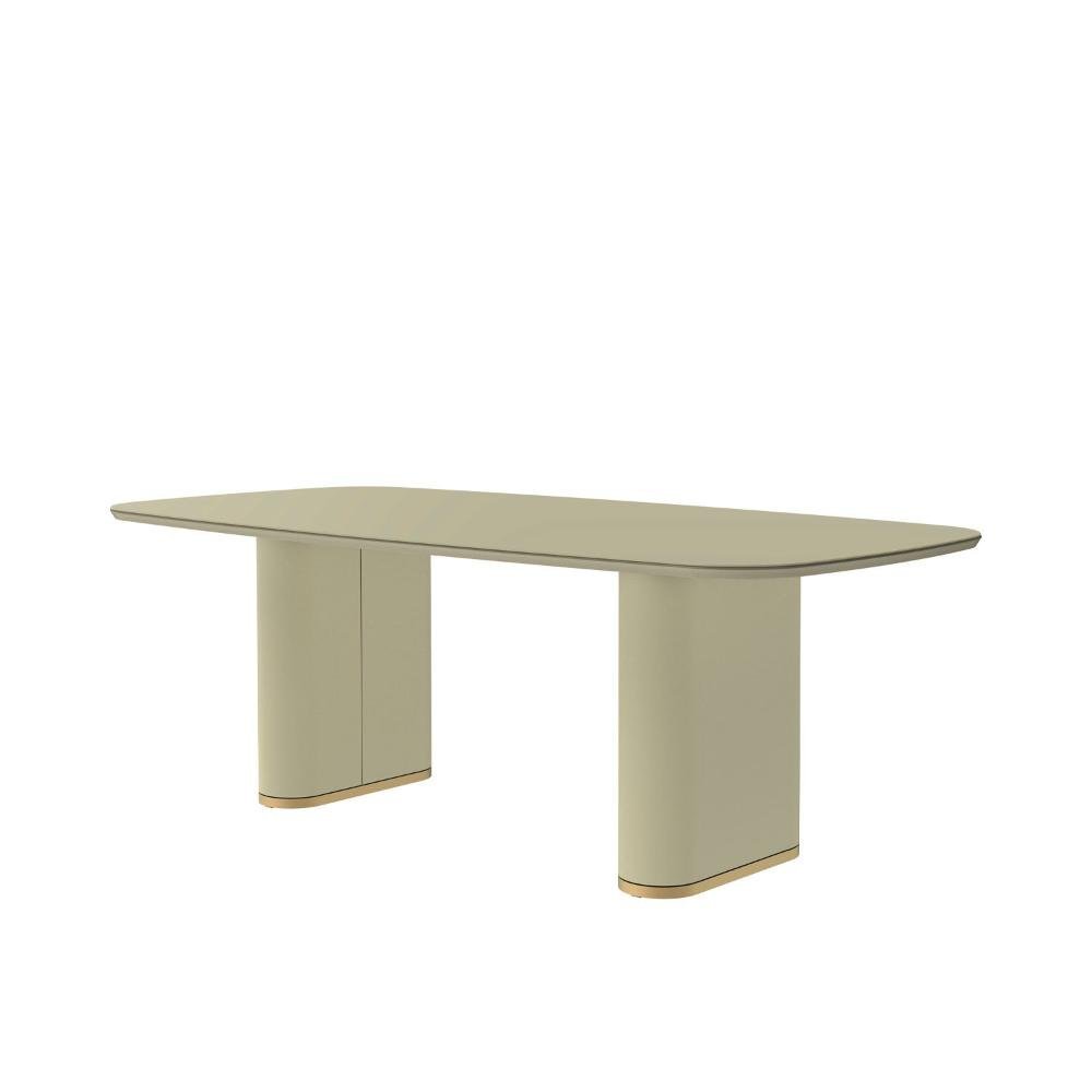 Mesa de Jantar Lintz com Vidro 219 cm – Off White Fosco c/ Dourado - 3